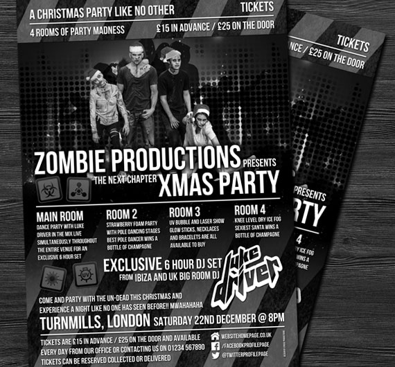 flyer poster handout leaflet on wooden table grayscale black and white