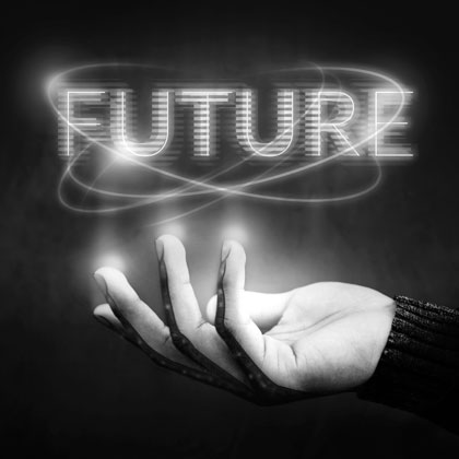 hand holding future grayscale black and white